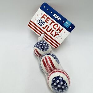 Bark Box XS-S Fetch of July Squeaky Tennis Balls American Flag Patriotic NWT